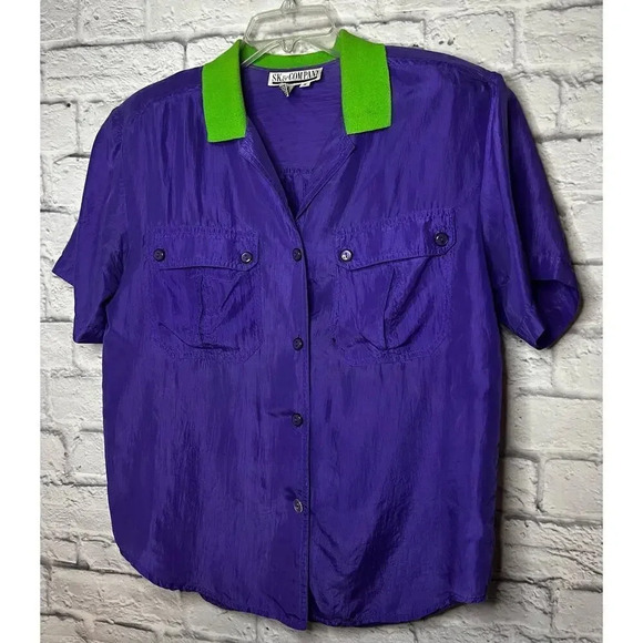 Vintage 80s 100% silk SK & Company 2pc top set, M. - Picture 11 of 13